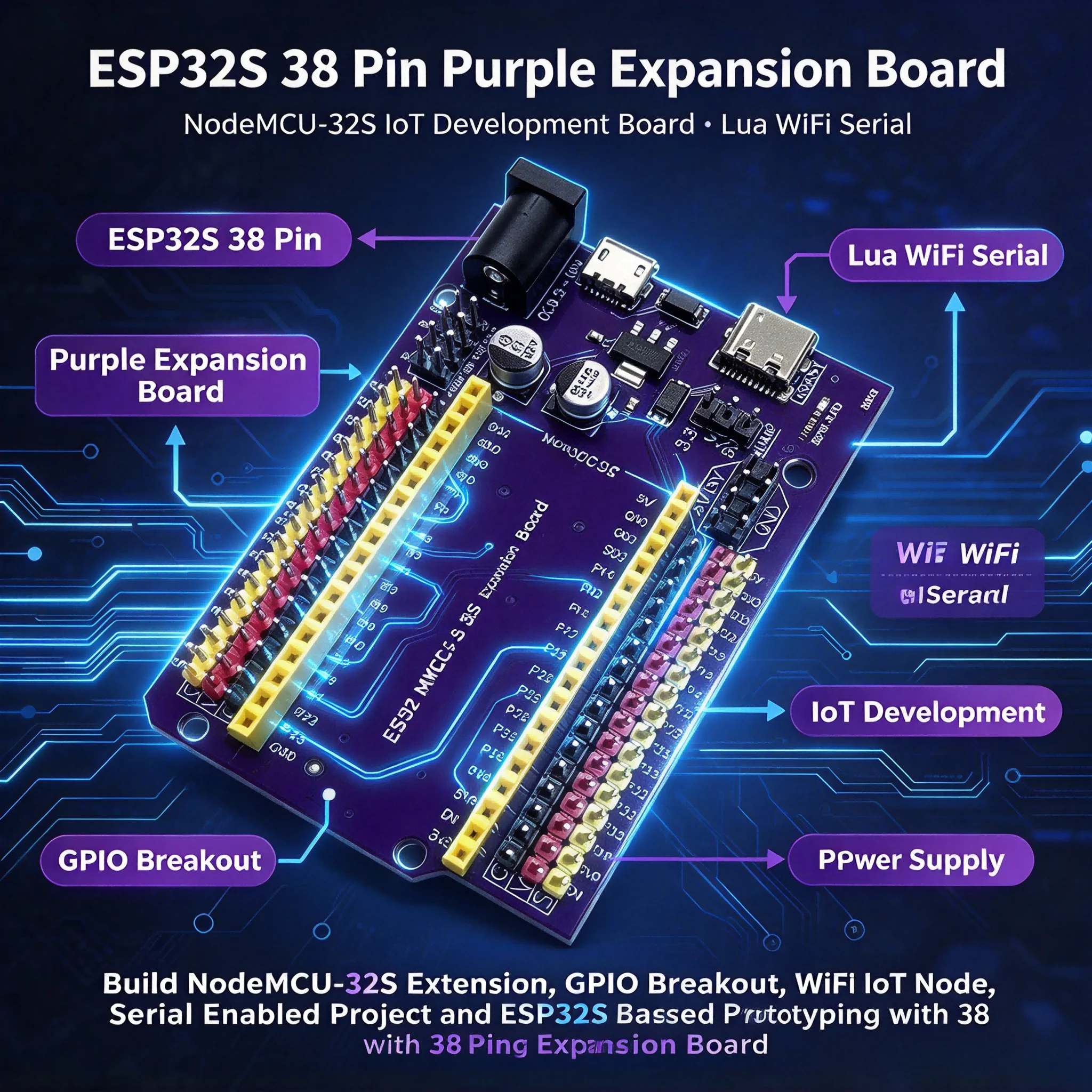 Nodemcu 32S - 20 قطعة لوحة توسعة ESP32S بـ