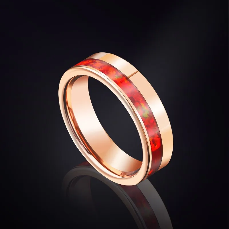 

Loyal Moon Tungsten Rings For Men Women Inlay Red Opal Personalized Wedding Jewelry Customized Lettering