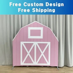 Pink Frame Barn Arch Party Stand, Fabric Print, House Backdrop, Cover for Kids Birthday, Baby Shower, Wedding Photo Booth