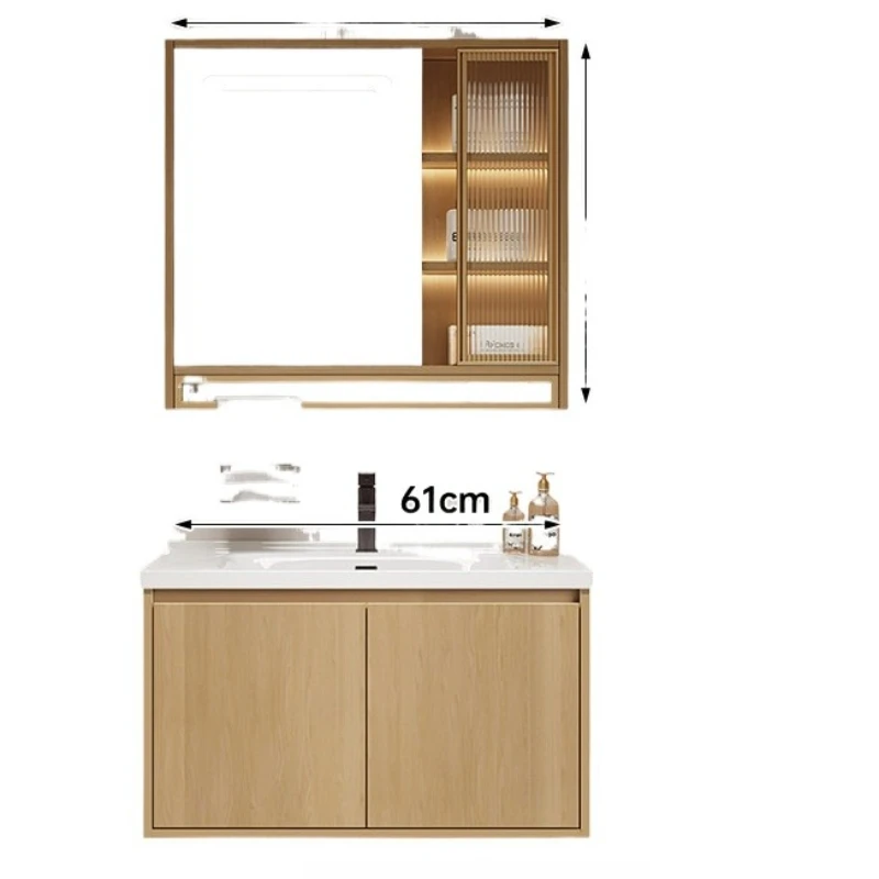 Log color bathroom cabinet combination ceramic integrated solid wood bathroom washstand hand and face combination