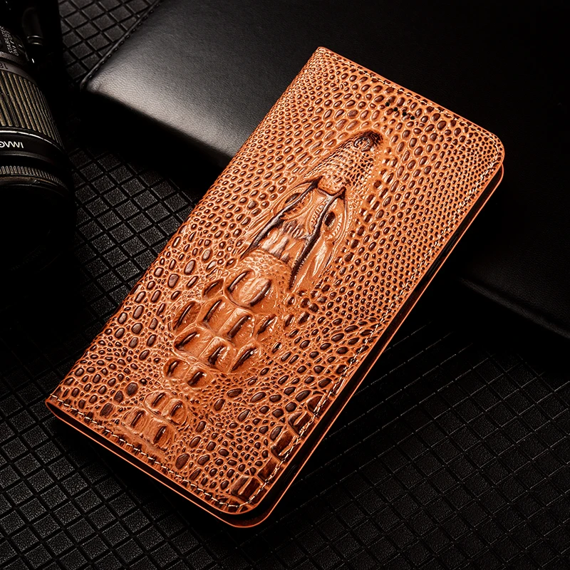 

Genuine Leather Flip Case For Redmi 15 15C 4G 5G Wallet Phone Cover Cases Crocodile Head Handmade