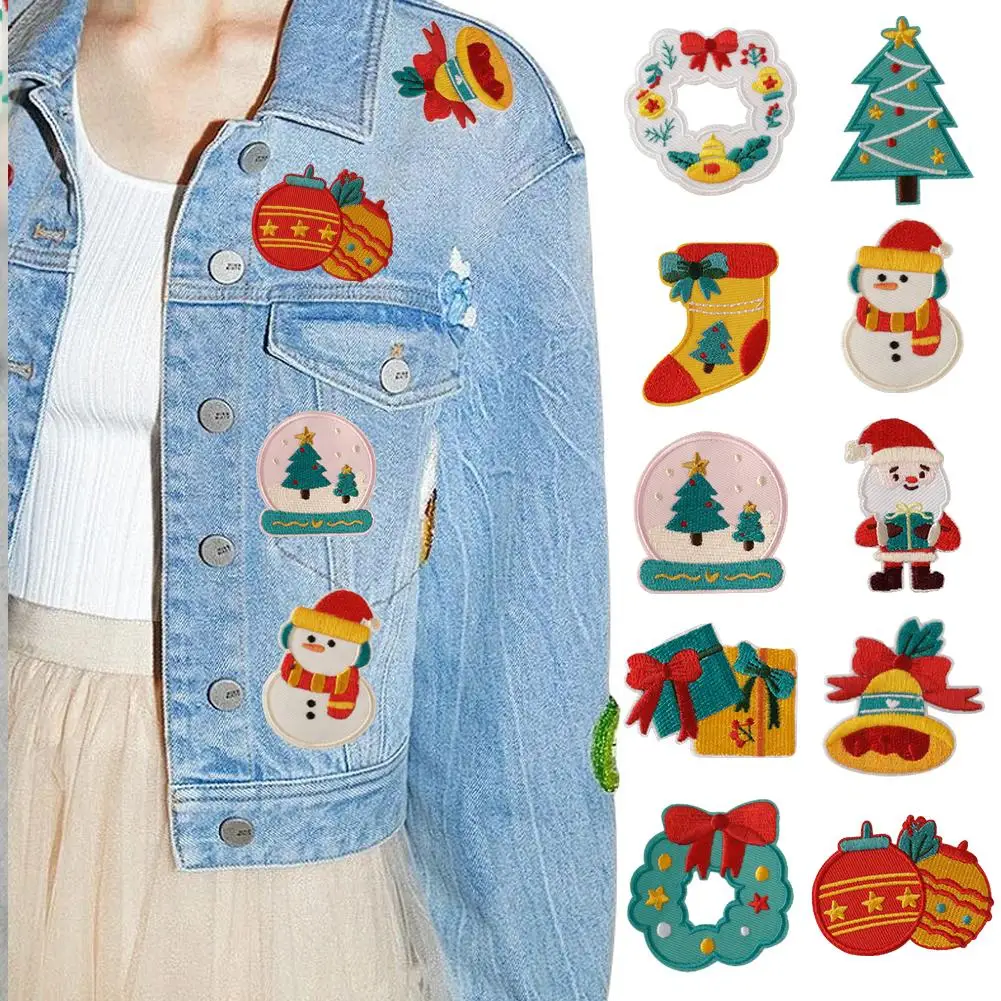 Christmas Series Embroidered Patches Iron On Clothing Hat Bag Shoe Repair Material Phone Gift Box Decor DIY Accessory