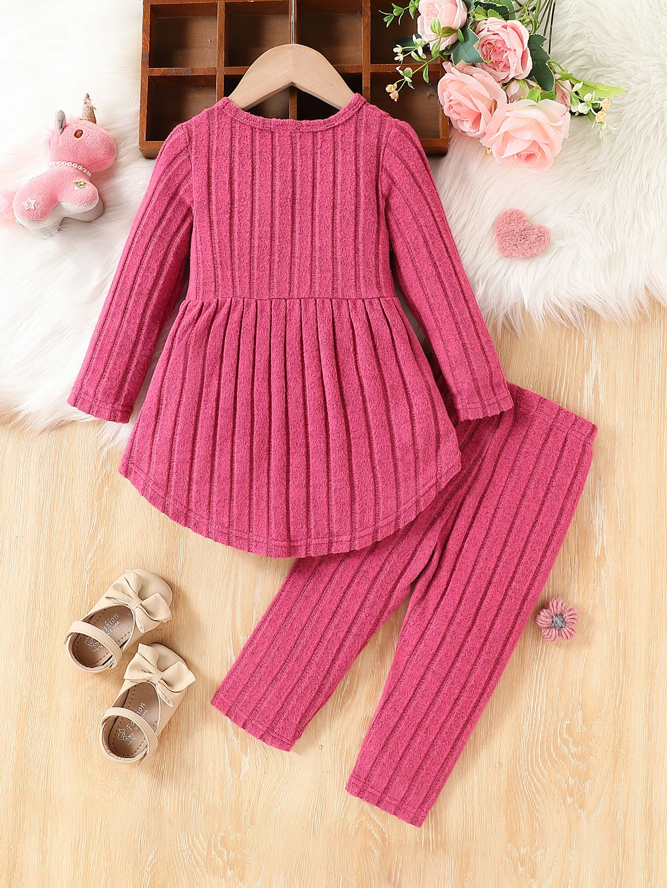 Baby Girl 2-Piece Set Casual Comfortable Stripe round Neck Long Sleeve Top with Pants Autumn Winter Outfit for Infants