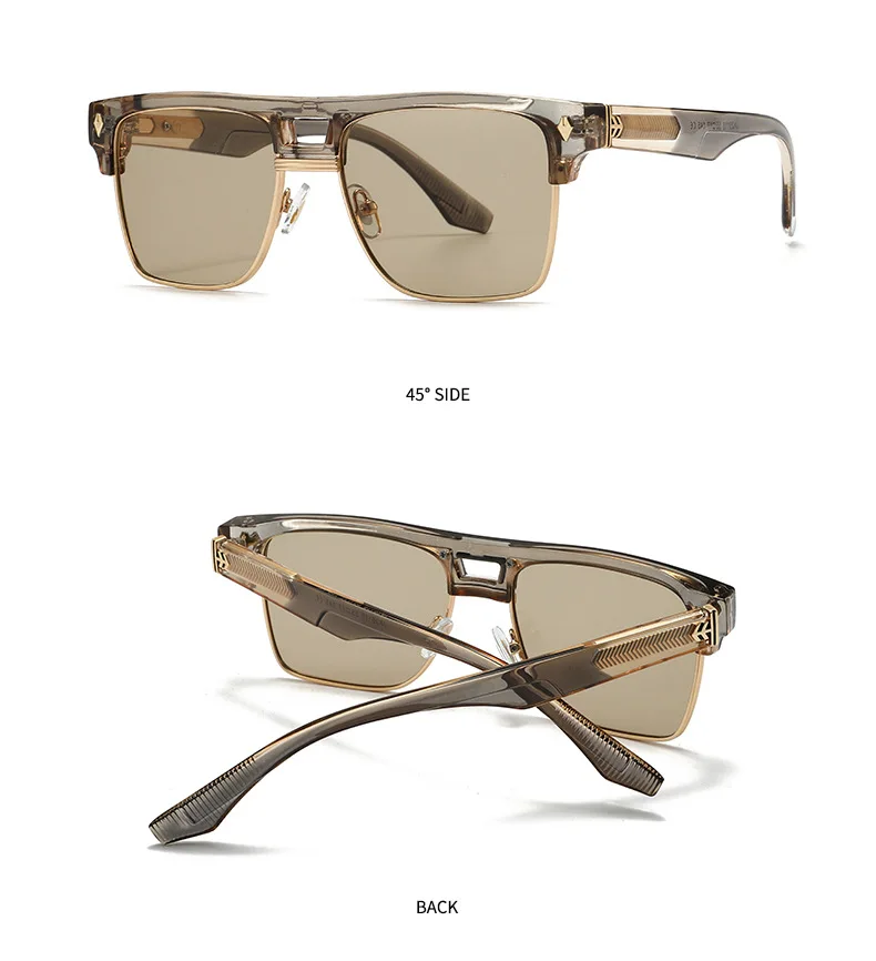 SHAUNA Übergroße Halbrahmen-Sonnenbrille mit Doppelbrücke, Retro-Herren-Quadrat-Sonnenbrille, Modische Luxus-Damen-Sonnenbrille mit Nieten, Trendige UV400-Schutzgläser – Detail 15
