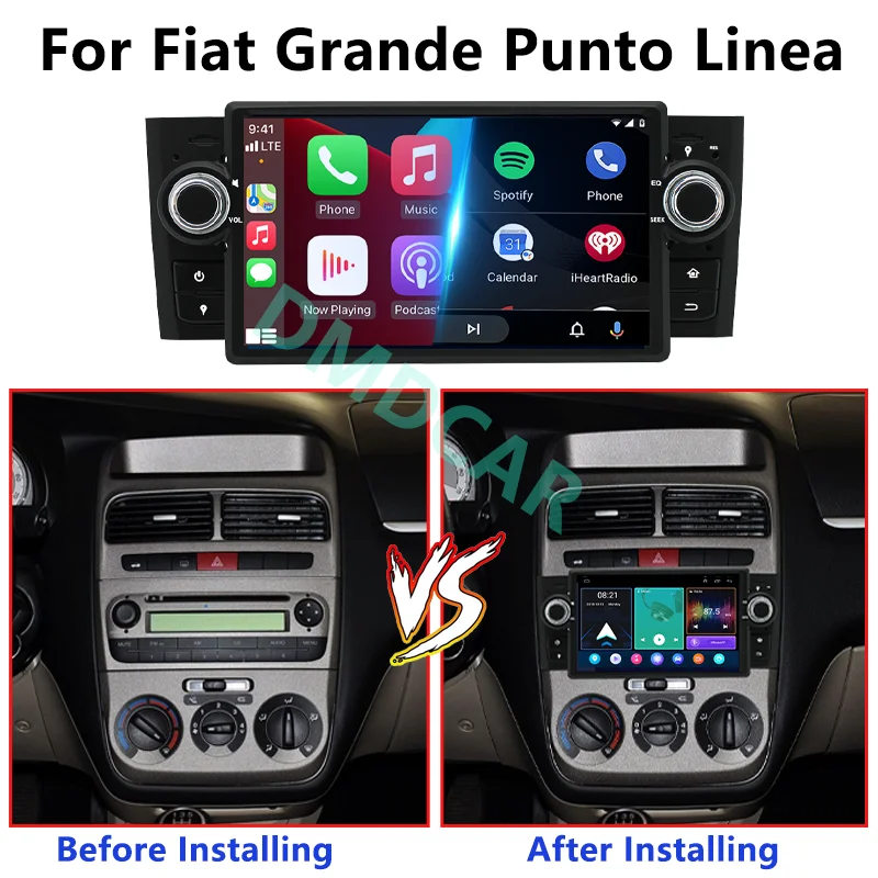 Wireless Android Auto Apple Carplay GPS Navigation Radio Multimidia Video Player Screen For Fiat Grande Punto Linea 2007-2012