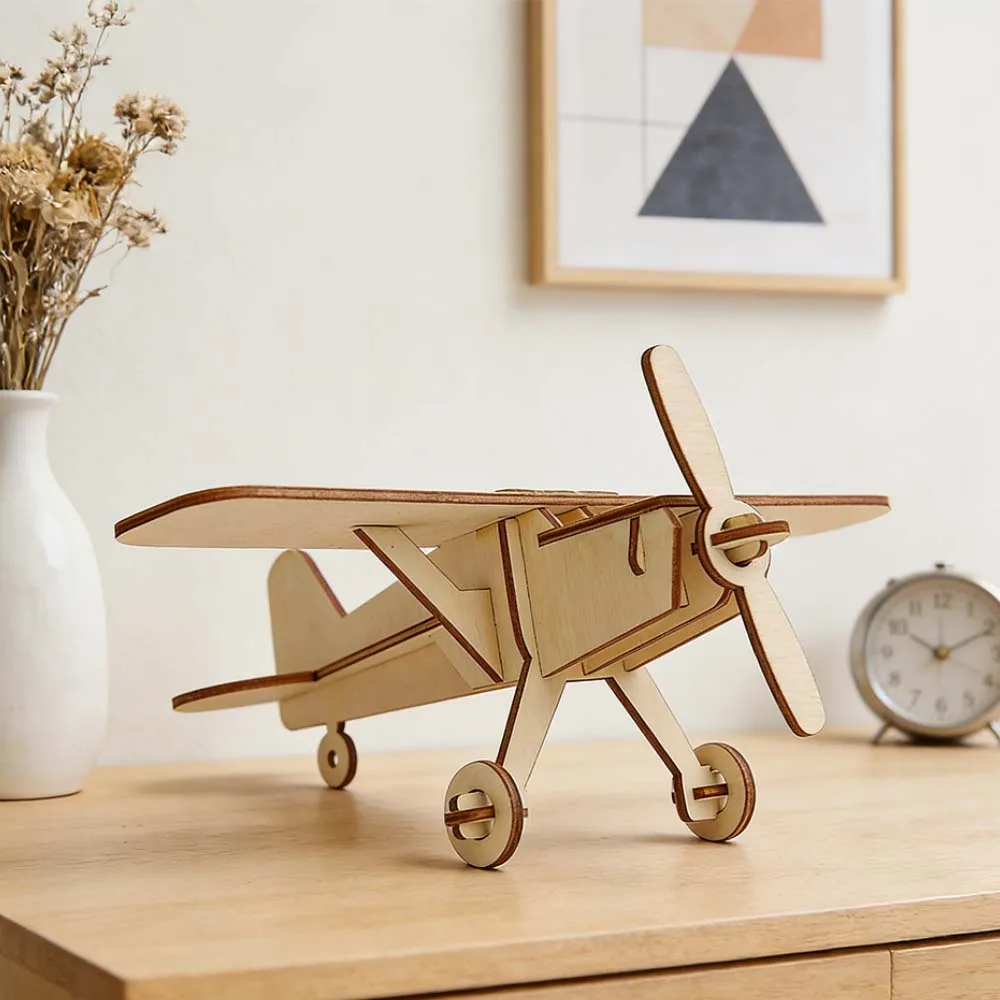

1pc Vintage Wooden Propeller Airplane Model Kit - 3D DIY Assembly Jigsaw Puzzle, Handmade Craft Educational Toy for Kids & Adult