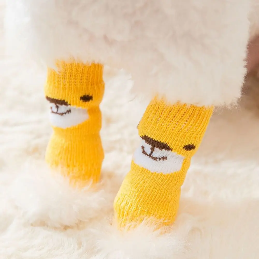 8pcs/2set Cartoon Puppy Knitted Socks Elastic Bear Pattern Dogs Knitted Knee Pads Warm Soft Pet Anti-dirty Socks