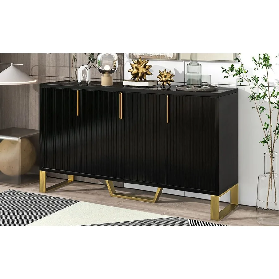 

TREXM Современный комод с четырьмя дверцами Металлические ручки Ножки и регулируемые полки Кухонный шкаф Черный