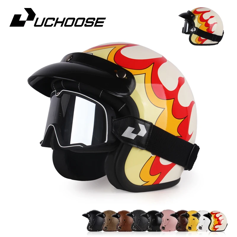 DOT Open Face Casco Moto for Harley Motorcycle Accessories Men Moto Helmets Certificated Retro Motorcycle Helmet Free Goggles