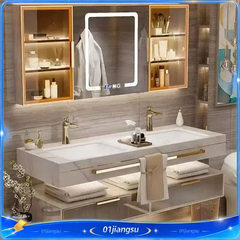 Modern Bathroom Vanity Cabinet with Seamless Ceramic Integrated Washbasin Minimalist Sink Unit Wall Mounted Storage Furniture