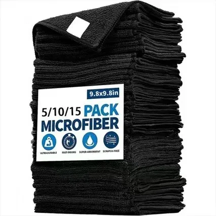 Black Microfiber Towel Multi-Scene High Water Absorption No Scratch Car Detailing Cloth Durable Kitchen Grease Cleaning Rag