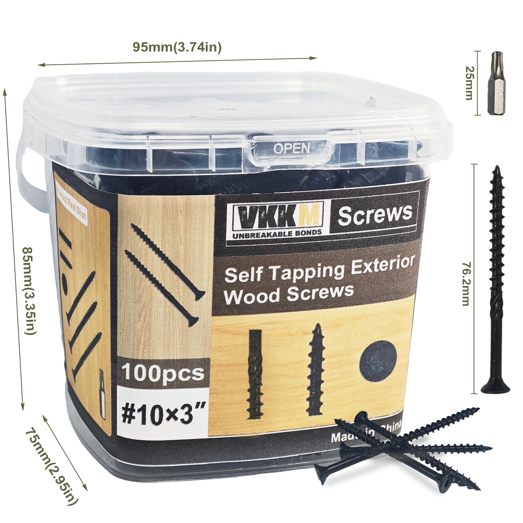 

Deck Screws #10x3" TORX Drive - Green/Black/Gold, Ribbed Shank, Anti-Rust Carbon Steel, Free T25 Bit, 100PCS/Box Individually