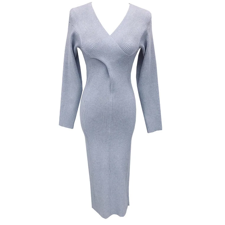 Sukienka długa, luźna, z dekoltem w serek, marszczeniem w talii, w stylu francuskim, idealna na wiosnę, model 6569.