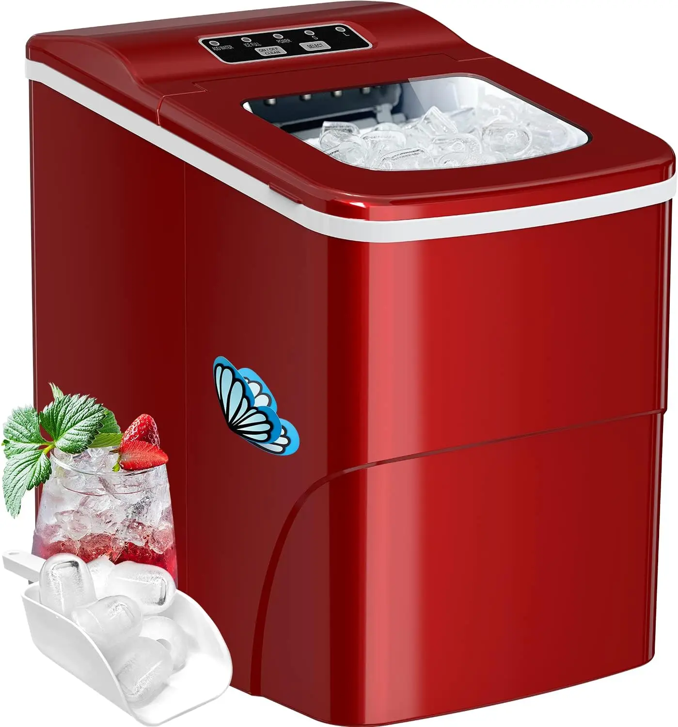 

Быстрый настольный льдогенератор, 9 кубиков за 6 минут, 26 фунтов в день, 2 размера льда, самоочищающаяся портативная машина для производства льда с совком