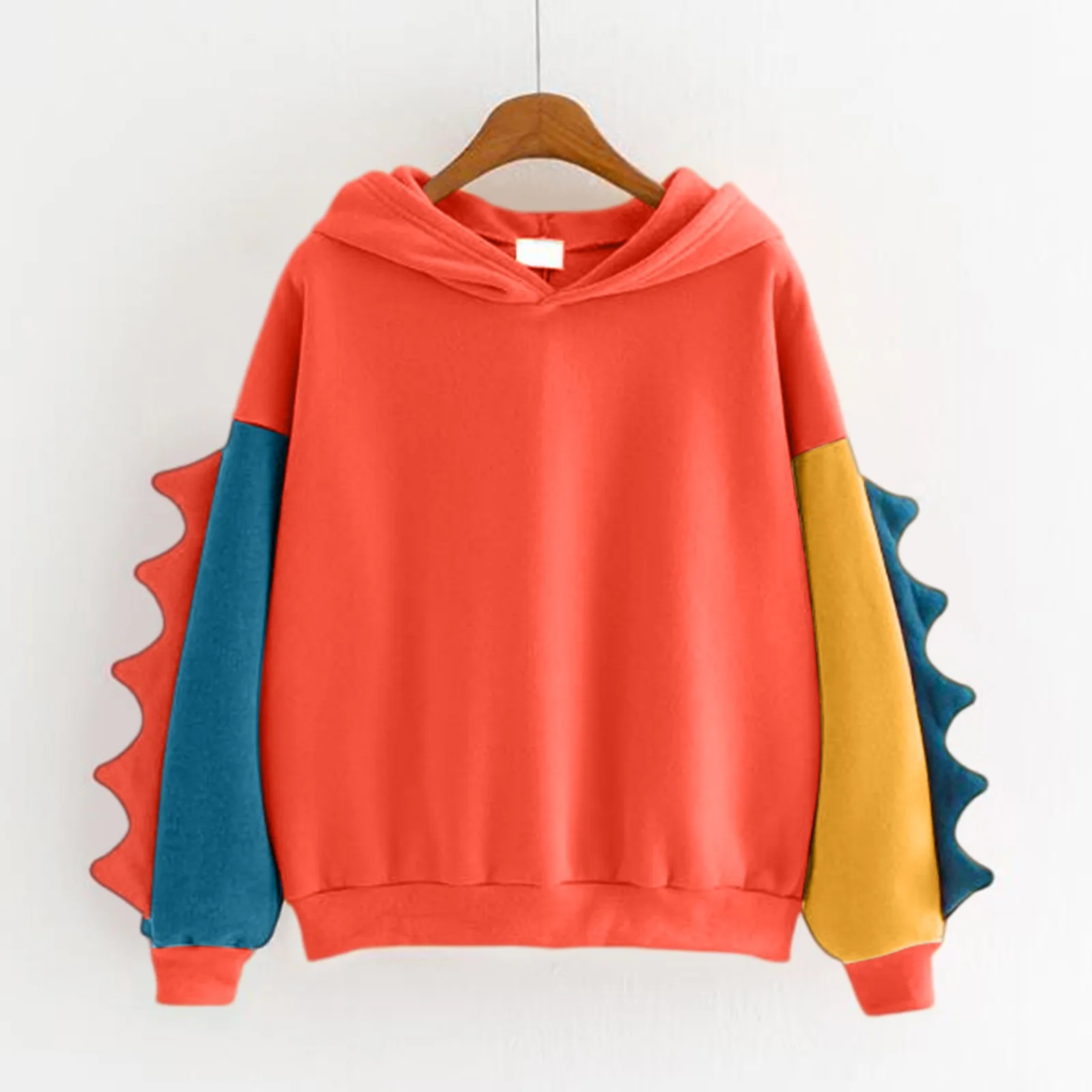 هوديس ديناصور نسائي عصري لطيف بلون متباين ديناصور فضفاض هوديس بلوزات مريحة متعددة الاستخدامات #4