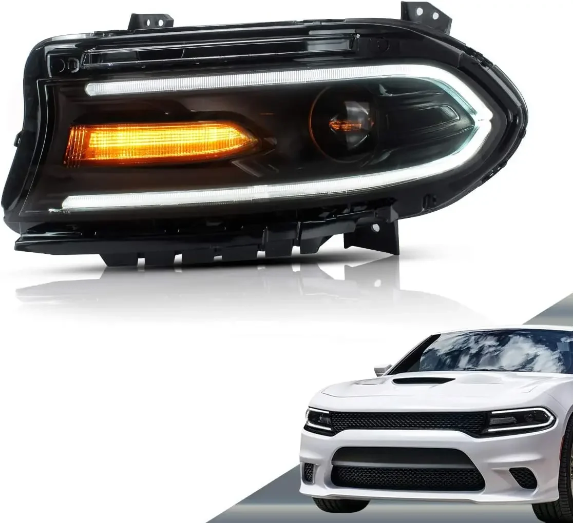 Projectors Led Headlight Compatible with Dodge Charger 2015-2020(Not Fit Xenon Models) w/Dual Beam Lens LHD Driver Sides,