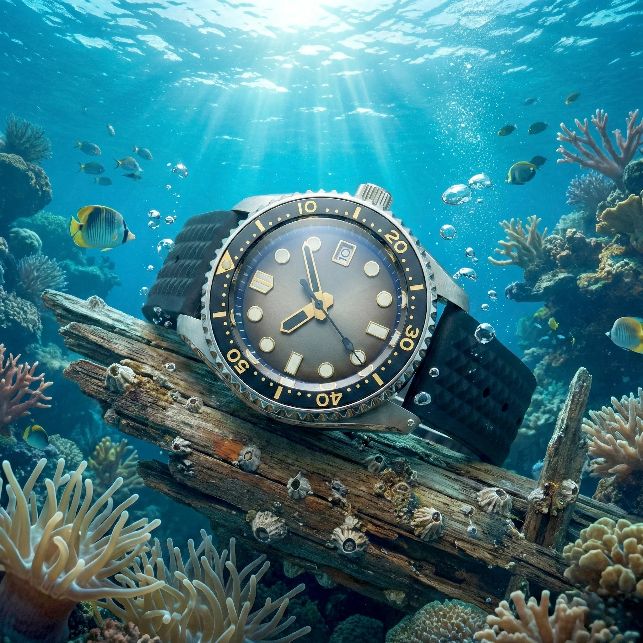 Benutzerdefiniertes Logo CORGEUT NH35 Automatikuhr Herren Saphir 316L Stahl 100M Wasserdicht Taucher Silikonarmband 6020 – Detail 2