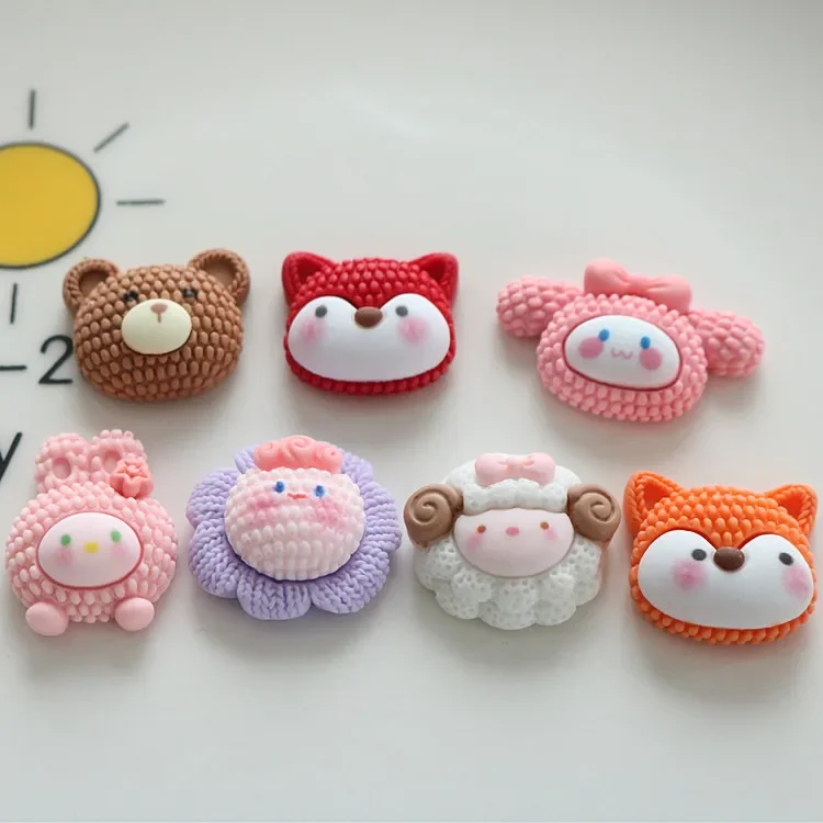 Resina Dos Desenhos Animados De Malha Pulseira Animal, Fox Series, DIY Phone Case, Handmade Headwear, Clipe De Cabelo Acessórios, Nail Art Encantos, 10Pcs