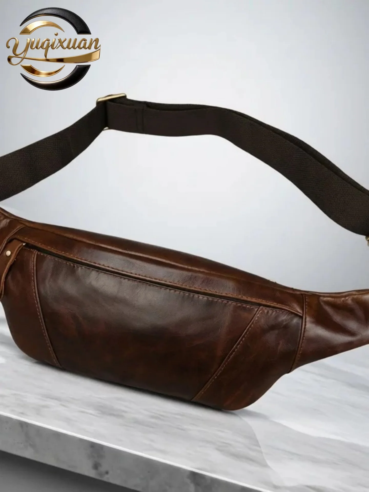 yuqixuan-genuine-leather-fanny-pack-mobile-phone-bag-men's-ladies-simple-fashioned-crossbody-oil-skin-multifunction-chest-bag