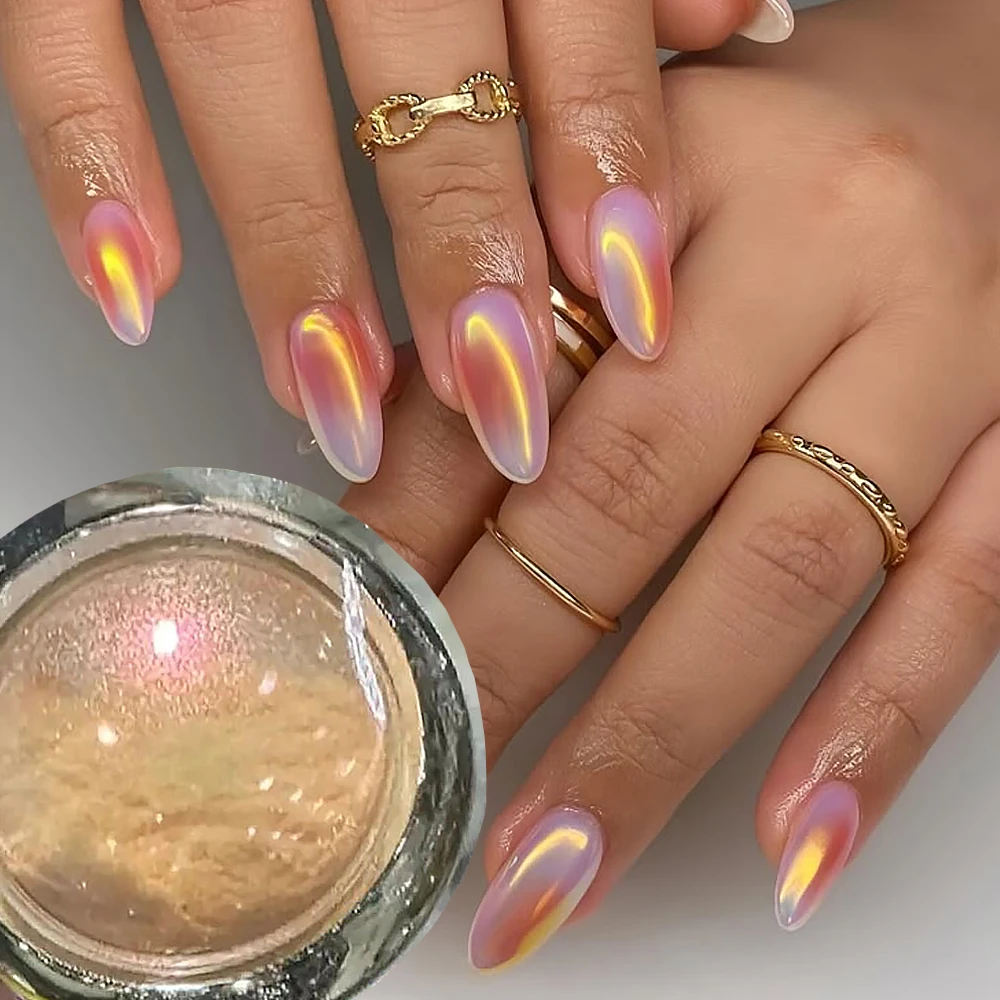 1 زجاجة برتقالية ذهبية كروم أورورا مسمار مسحوق 0.2 جرام مرآة أورورا تأثير مسمار الصباغ هلام طلاء الأظافر الغبار لمستلزمات مانيكير