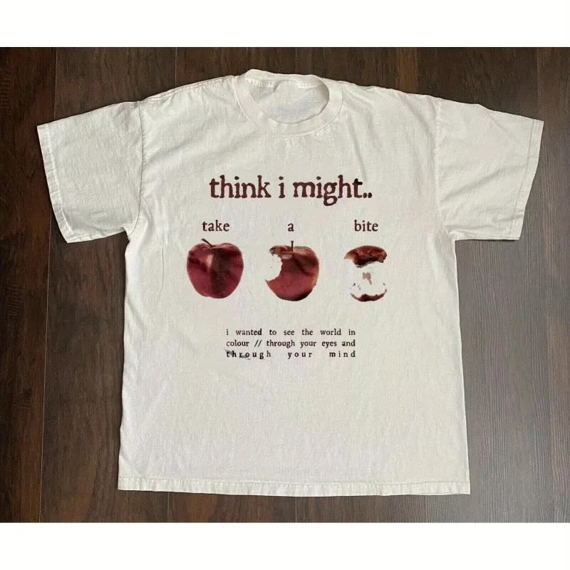Beabadoobee Herren-T-Shirt im Street-Style mit Muster, I May Bite 'Apple&Applebee Four Seasons Casual T-Shirt'
