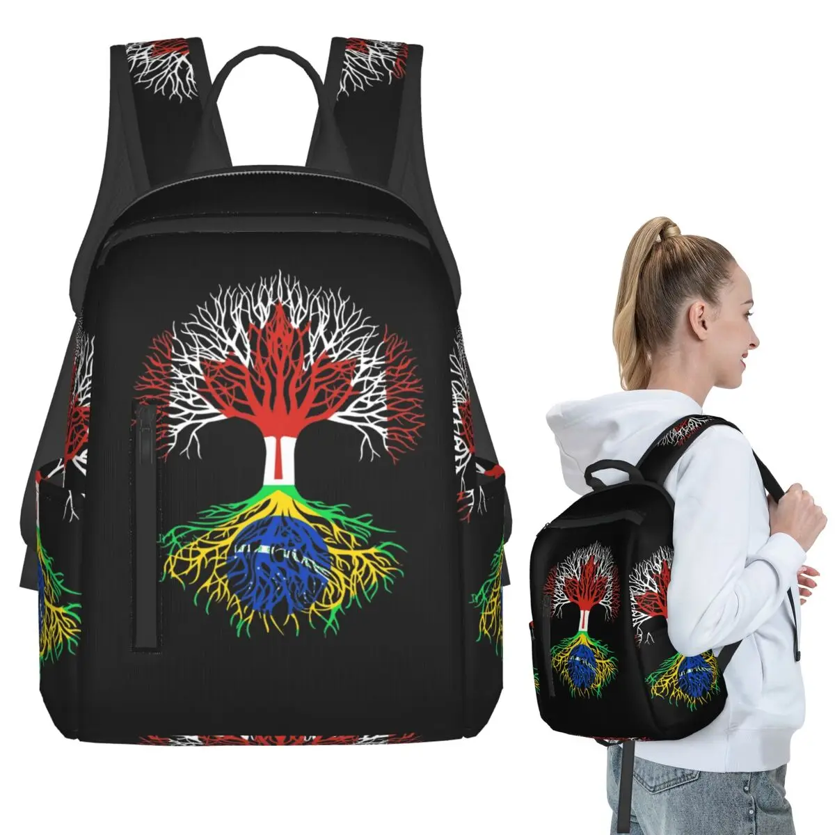 

Canada Brazil Flag Tree Backpack Student BookBag Kids School Bag Laptop Shoulder Bags Men Women