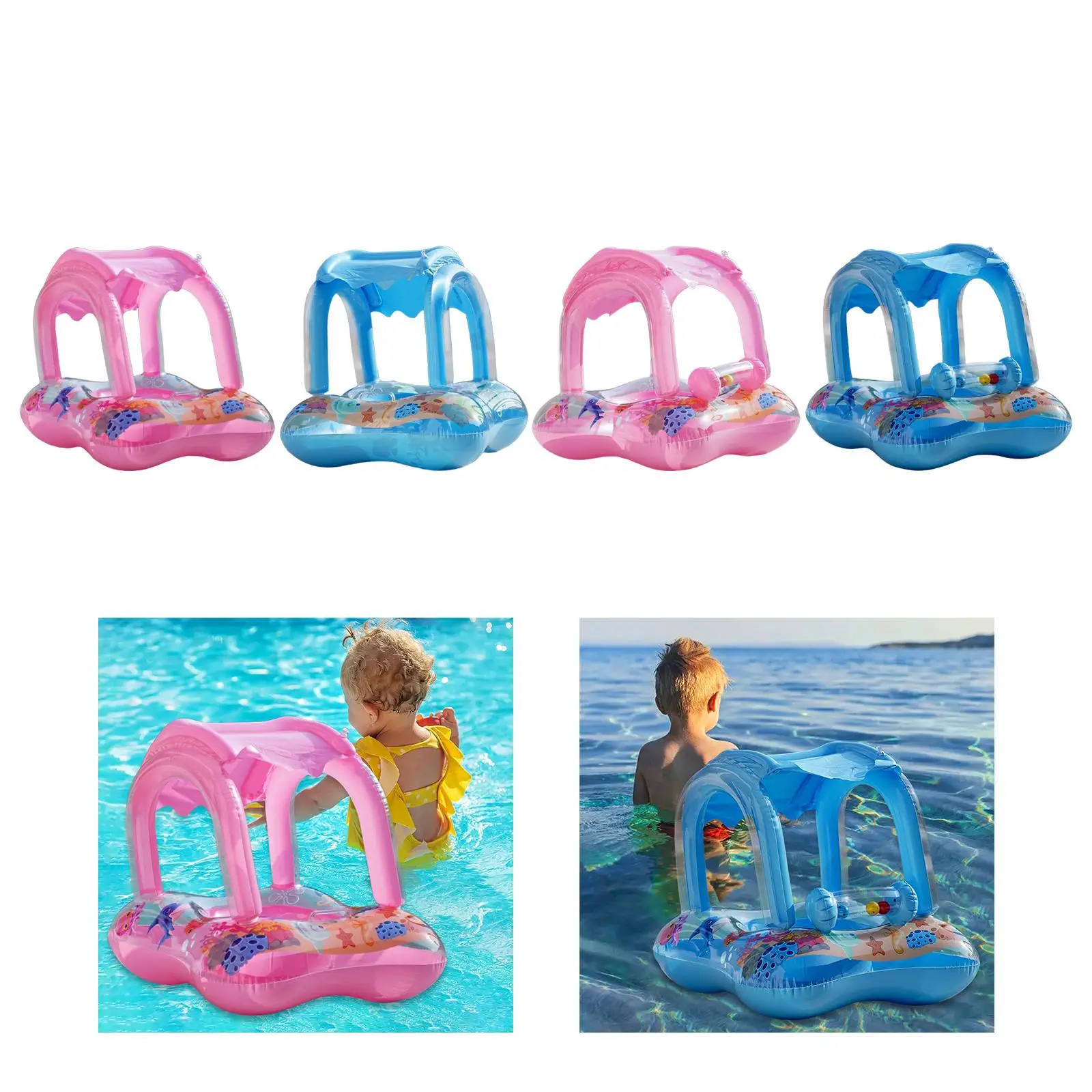 Aufblasbarer Baby-Pool-Schwimmer, kein Umklappen mit Baldachin, Baby-Schwimmring für Jungen, Mädchen, Kinder, Kleinkinder, Anfänger, Schwimmer, Kinder