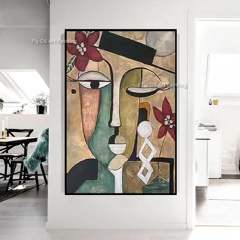 مرسومة باليد الأحمر والرمادي مجردة الرجال النفط الطلاء على قماش كبير جديد أصفر أخضر جدار الفن تصميم الأزياء عناصر ديكور المنزل