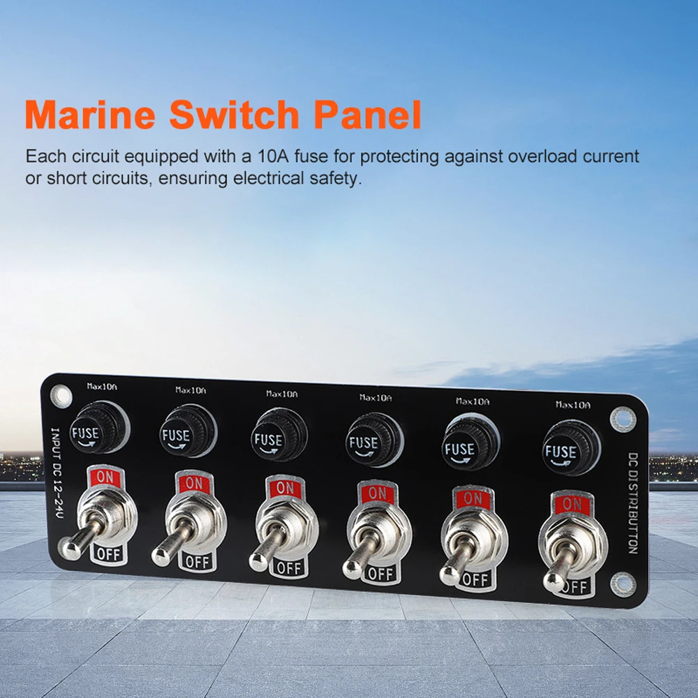

Marine Toggle Switch Panel 6 Gang Boat Electrical Panel Waterproof ON/OFF Rocker Switch with 10A Fuses for 12-24V Car Marine