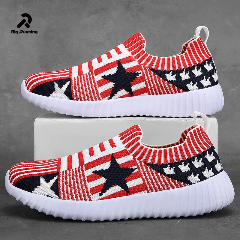 Knitted breathable women's shoes Women'S Summer Independence Day Printed Soft Sole Breathable And Casual Shoes