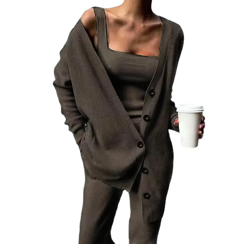 Autumn and Winter Women's Cross-border Knitting Amazon New Western Women's Jacket Vest Pants Three-piece Set