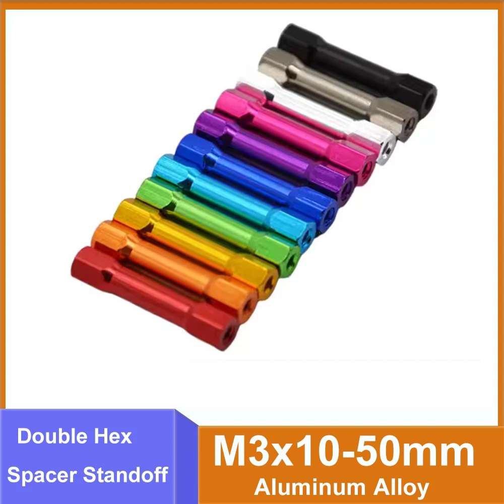 Aluminum Alloy Double Hex Head Spacer Standoff M3x10/15/20/25-50mm Colourful Through-Hole With Threaded Circular Support Screw