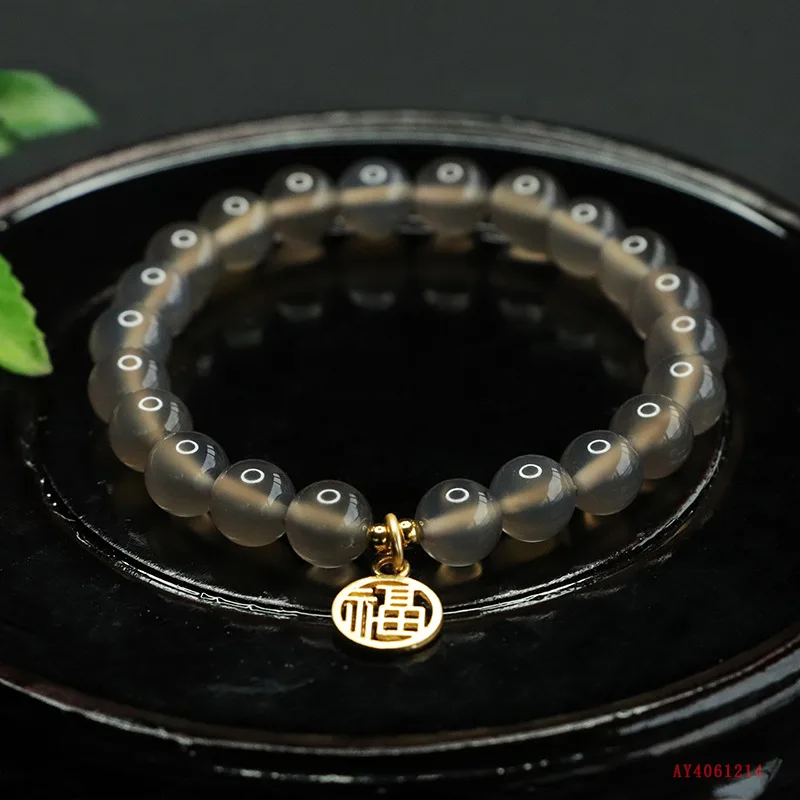 

Ледяной дым, фиолетовый браслет из халцедона, браслет из серого агата, ретро, национальный прилив