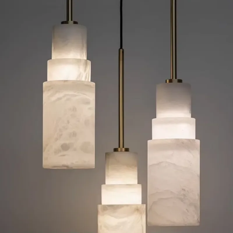 Design Head Pendant Light Natural Spanish Marble Brass  Hanging Lamp