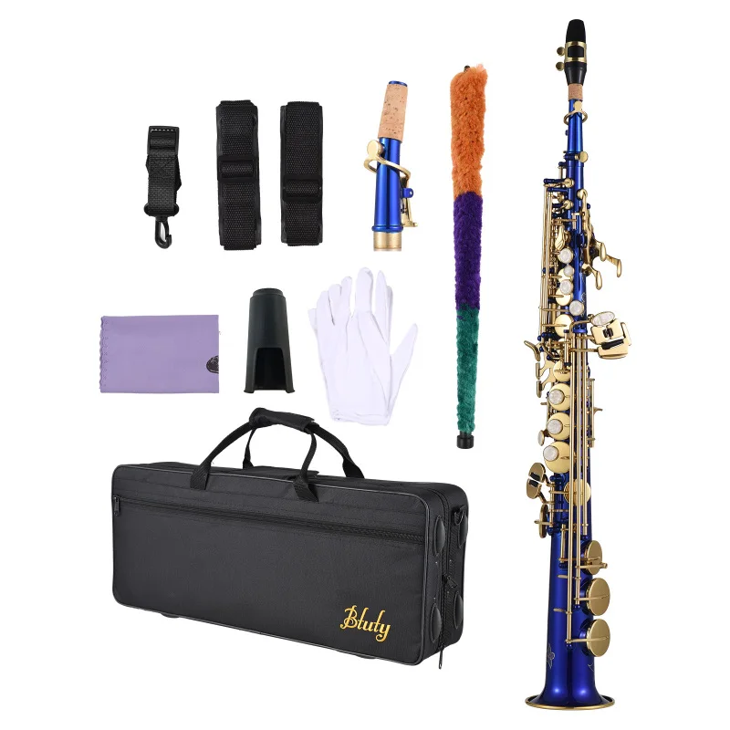 Brass Straight Soprano Saxophone Bb B Flat Professional Natural Shell Key Soprano Sax With Full Set of Accessories for Beginner