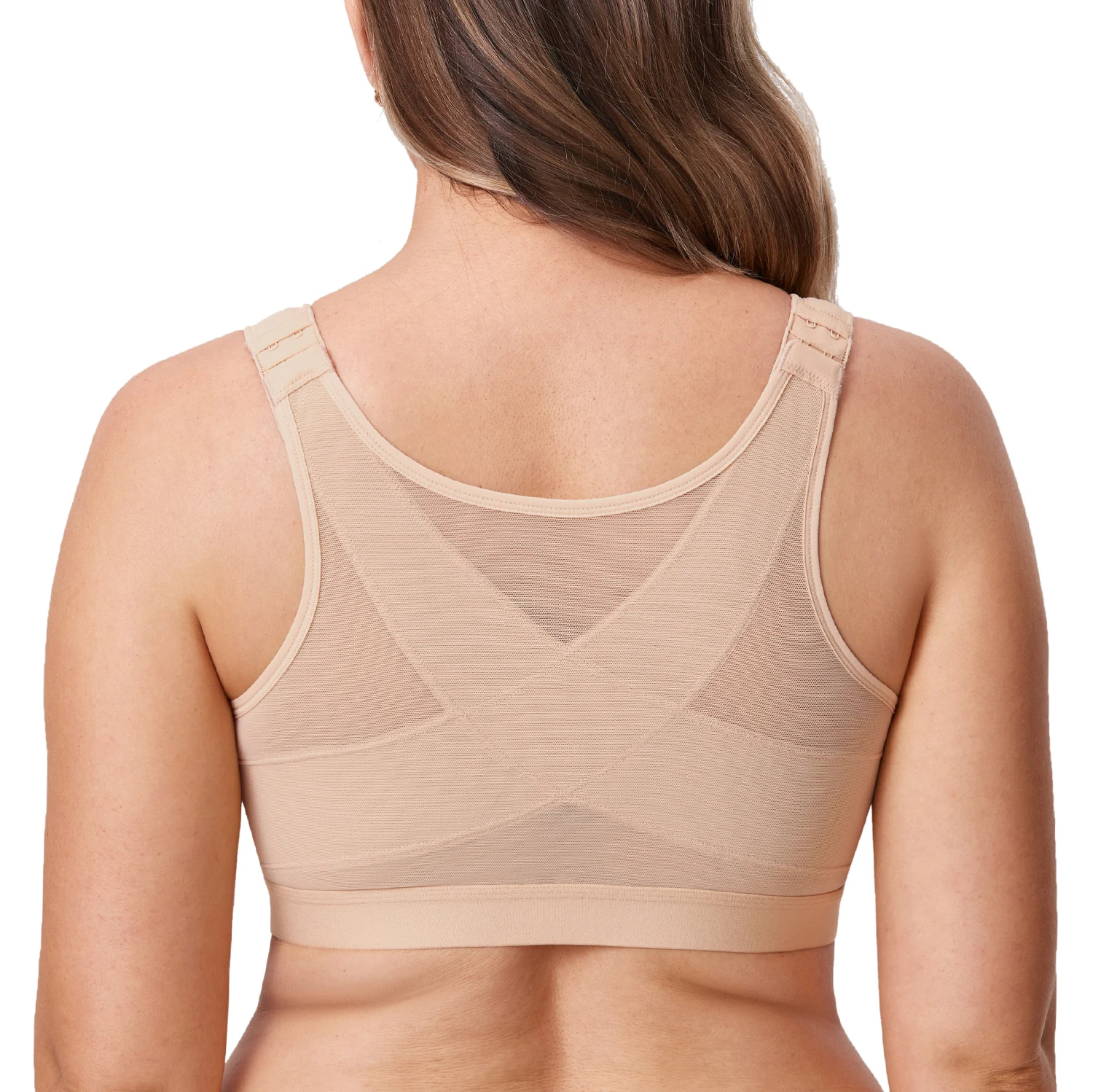 Women's Front Closure Posture Wireless Back Support Full Coverage Bra Plus Size