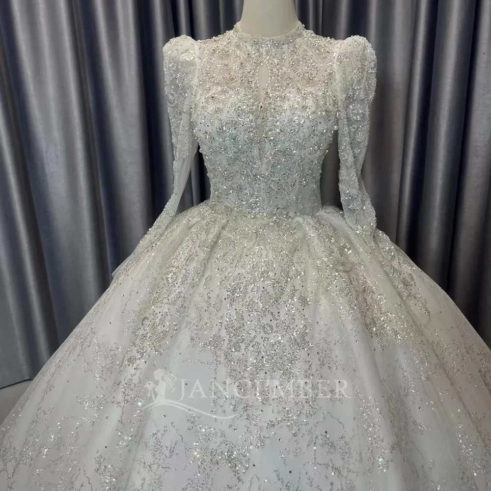 High Neck Ballkleid Brautkleider Langarm Organza Vintage Hochzeitskleid Hoher Kragen Wunderschöne Vestidos De Novia Maßgeschneidert