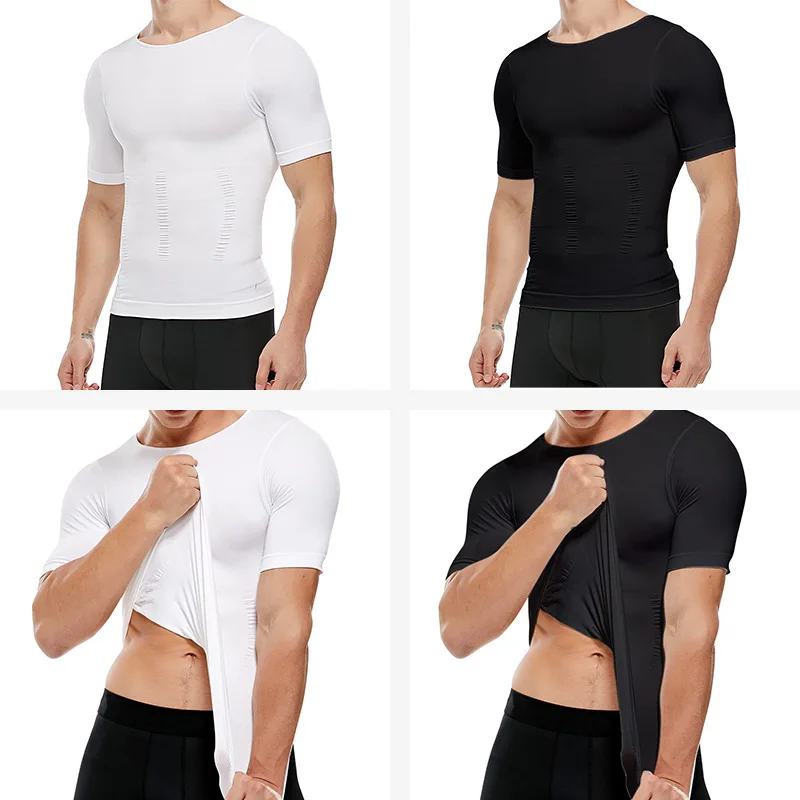 Men's Shapewear Tops Vest Corset Short Sleeves Belly Tuck Elastic Short Sleeves