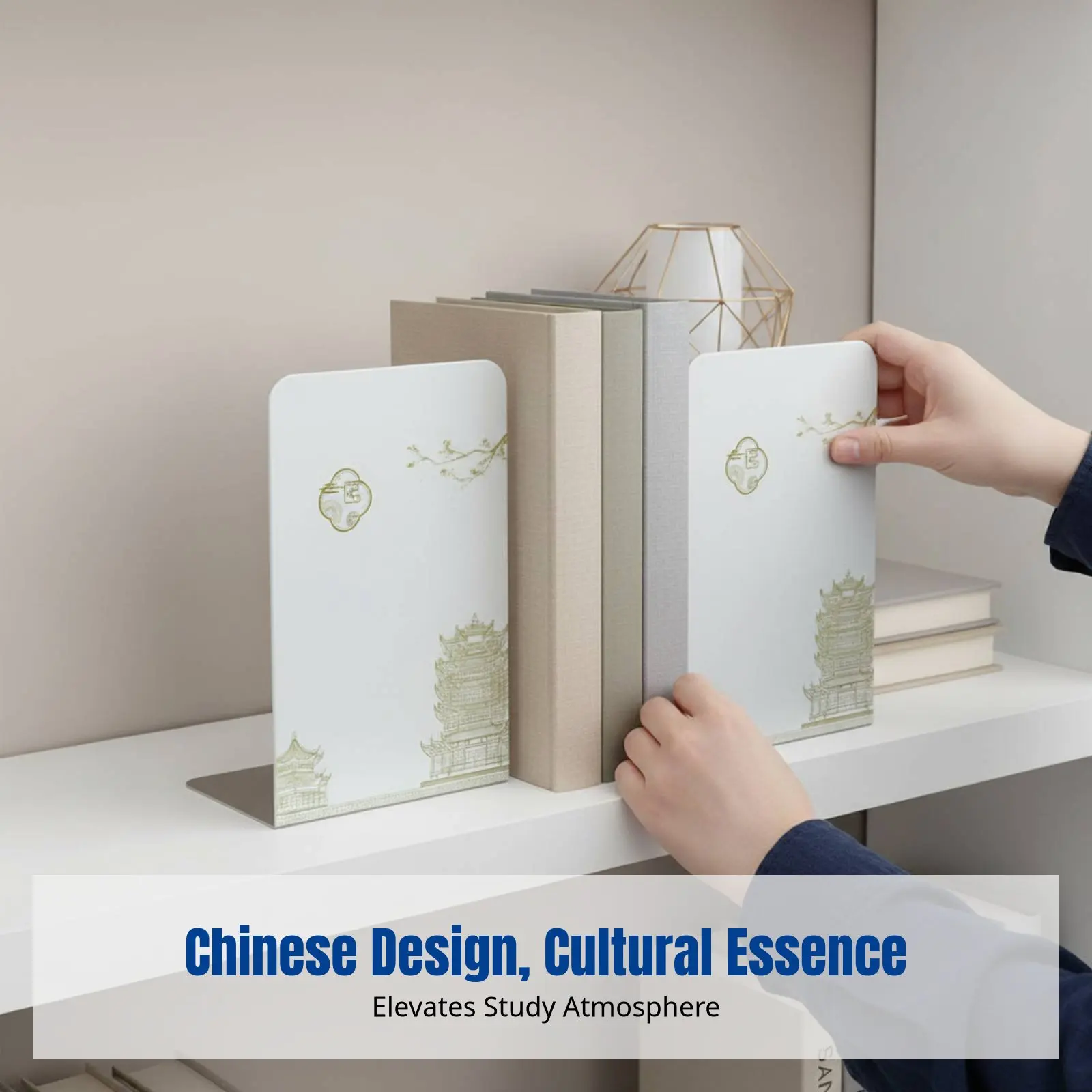 Metal Bookend, Chinese Style Desktop Organizer, Creative L-Shaped Book Holder, Simple Book Stand, Multi-Color