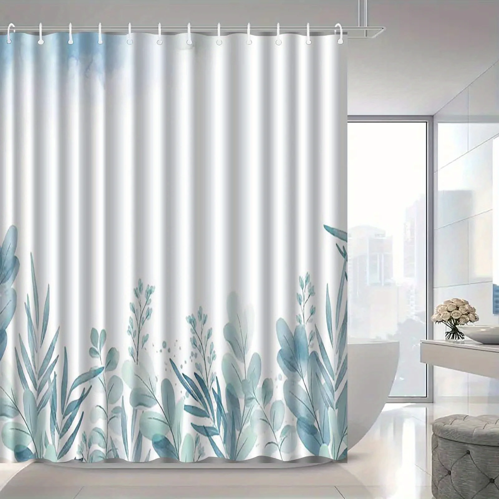 1pc Nordic minimalist small fresh plant flower shower curtain, high-end elegant bathroom curtain, bathroom decoration pattern