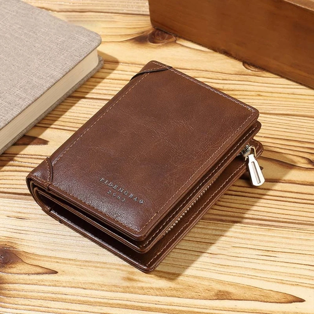 캐주얼 짧은 PU 가죽 지갑 ID 신용 카드 다기능 남자 클러치 백 보관 지퍼 주머니 동전 지갑 여행