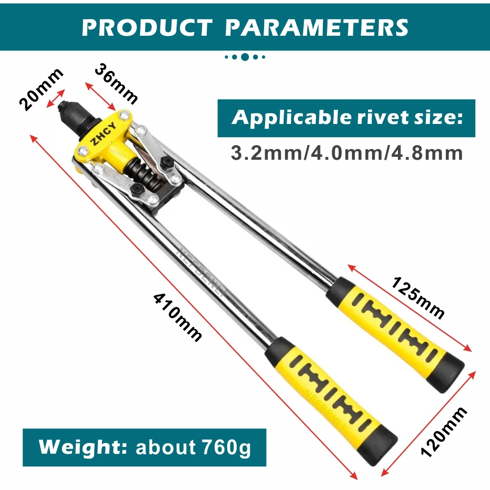 Rivet Gun Household Manual Riveter Double DIY Tool Professional Grade Double-Handle  Labor-Saving Pull Blind Rivet Gun