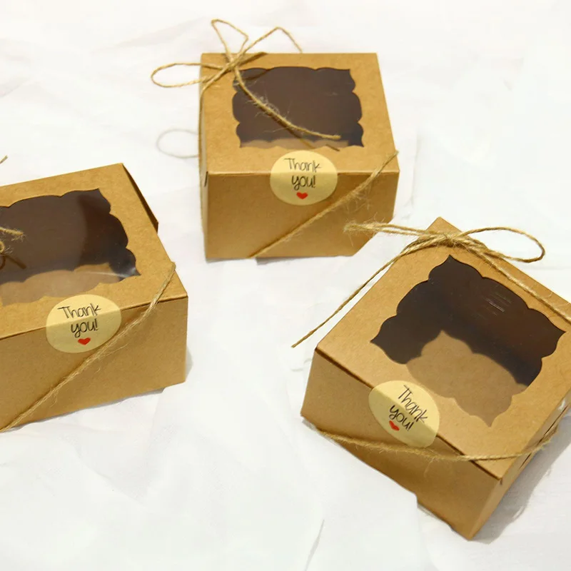 10/20Pcs Kraft Papier Offenes Fenster Geschenk Box Backen Kuchen Tasse Favor Süßigkeiten Verpackung Boxen Mit Aufkleber Seil hochzeit Party Dekoration – Detail 8