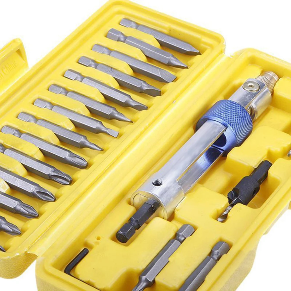 Half Time Drill Driver Set with Flip Rotating Head 18 Drill Bits Including Cross Slot Flat and Countersunk with Plastic Box