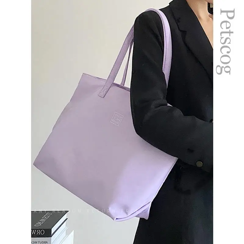 

Purple Casual Ladies Shoulder Bags Large Capacity Nylon Shopper Tote Travel Bag Simple Fashion Big Square Handbags Women's Tote