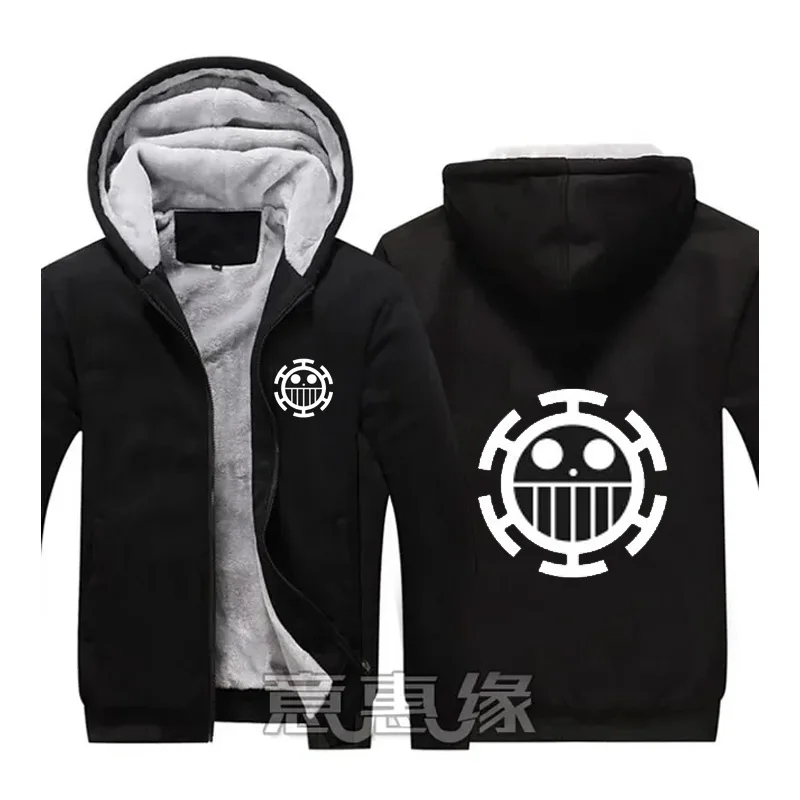 New Winter Jackets Coats Ace hoodie Anime Law Hooded Thick Zipper Men Sweatshirts custom made