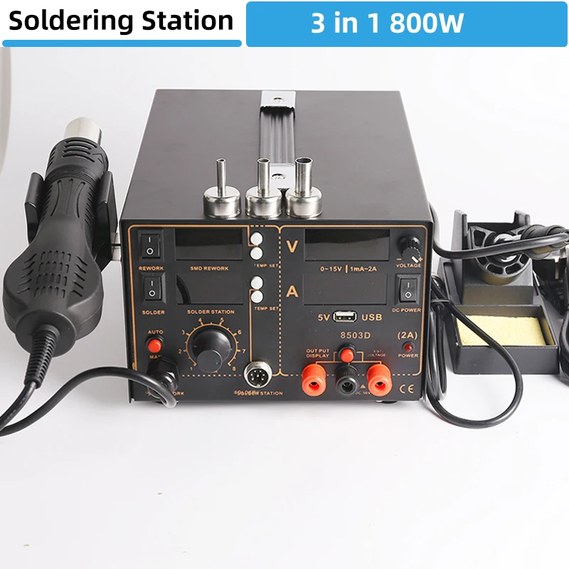 3 in 1 Soldering Station Electronic Welding Iron USB Output Repair Solder Tools SMD Rework Heat Gun 800W For Cell-Phone BGA IC