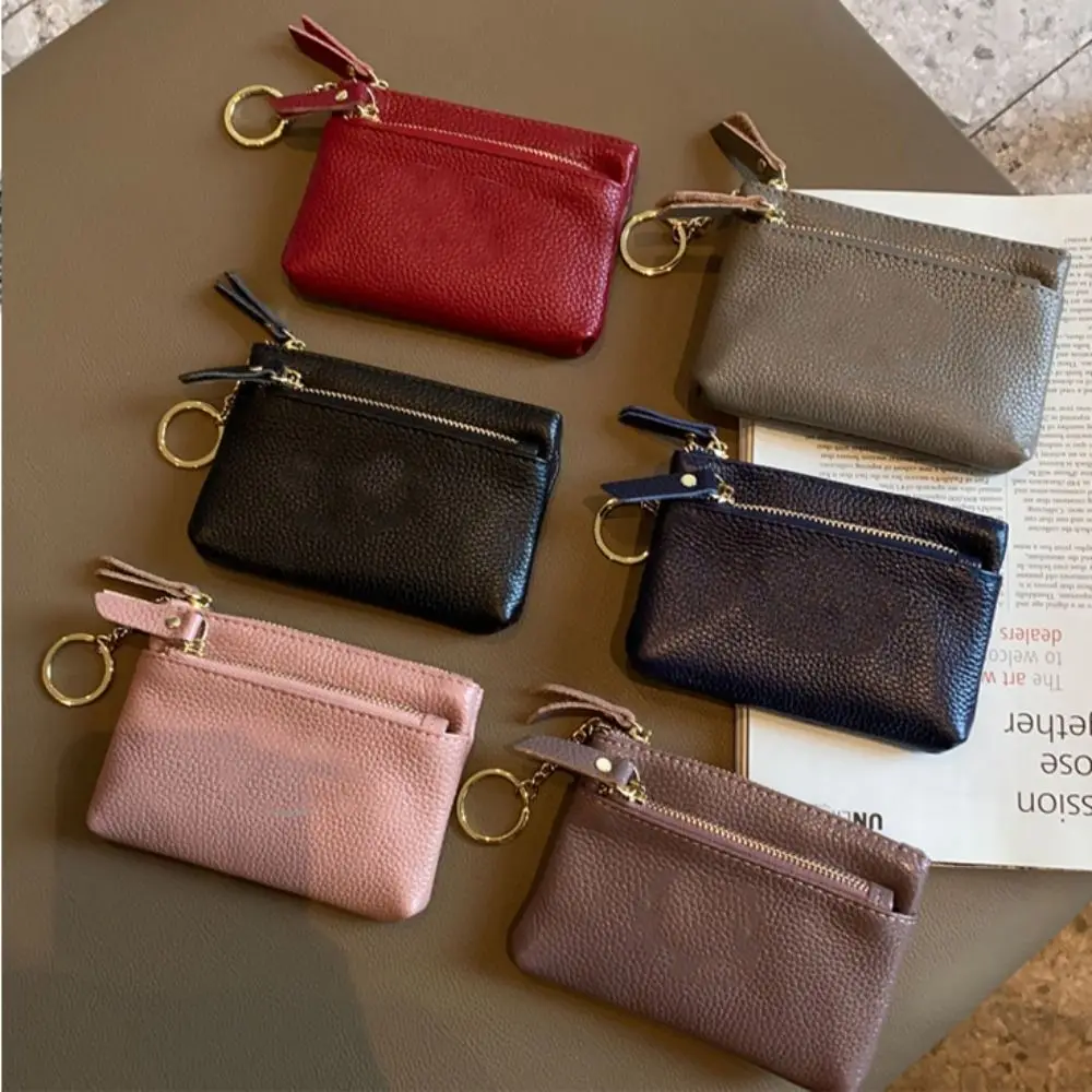 Fashion Leather Coin Purse With Key Ring Women Small Wallet Change Purses Mini Simple Zipper Money Bags Pocket Wallets