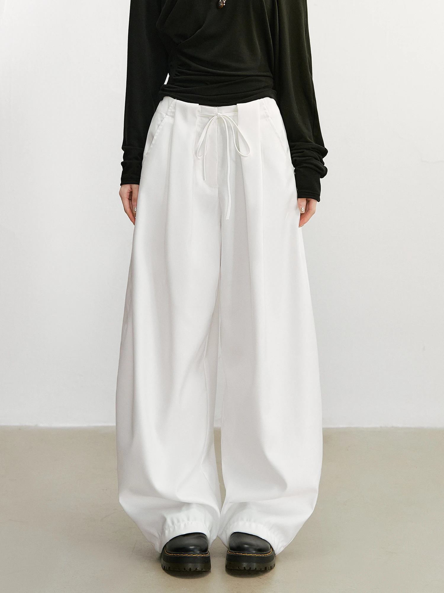 White Wide Leg Pants Loose Casual High Waist Draped Floor-Length QDQD Elegant Lazy Style Women's Autumn Fashion Trousers