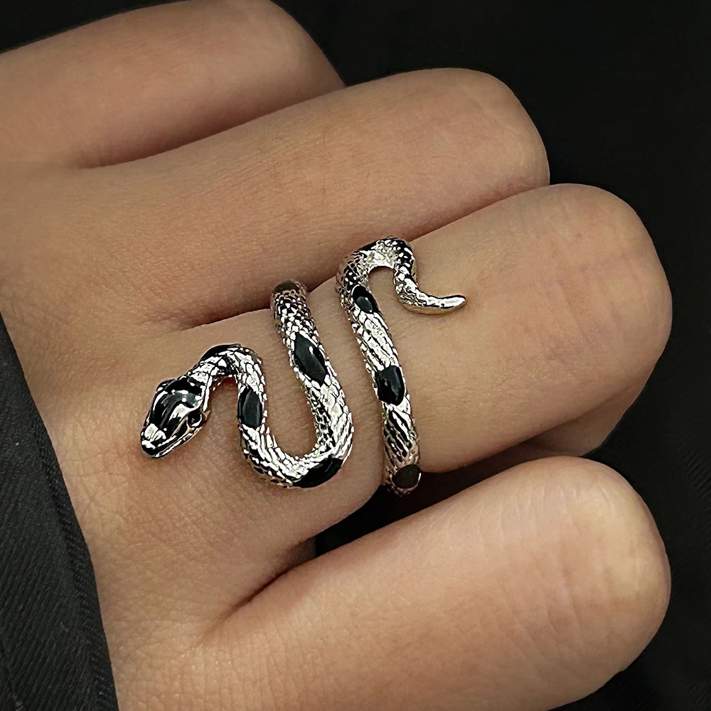 Dark Souls Alloy Enamel Snake Ring Men Stainless Steel Adjustable Rings Goth Accessories Couple Trinkets Jewelry Party Gift